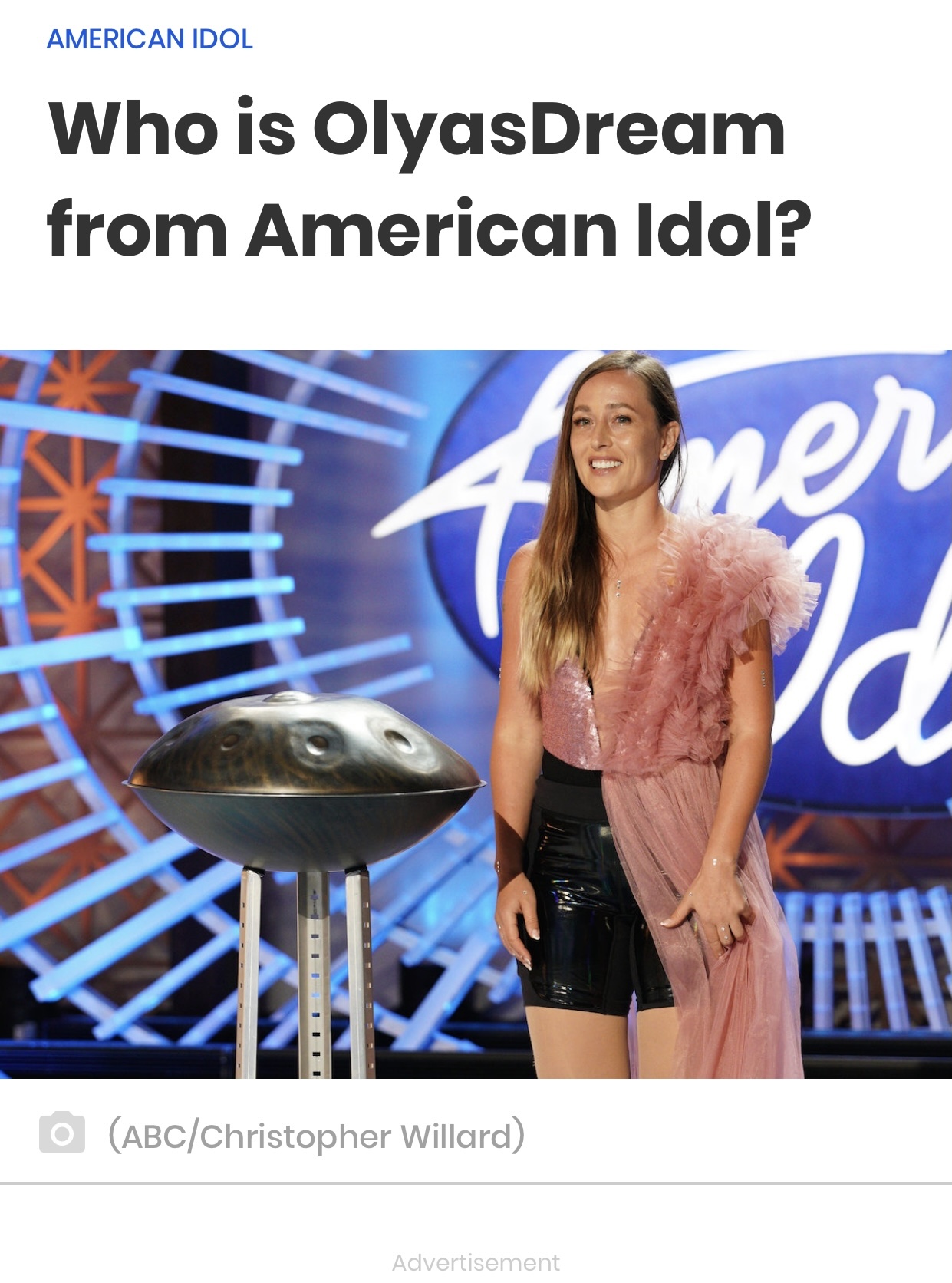 Olya on American Idol stage with handpan